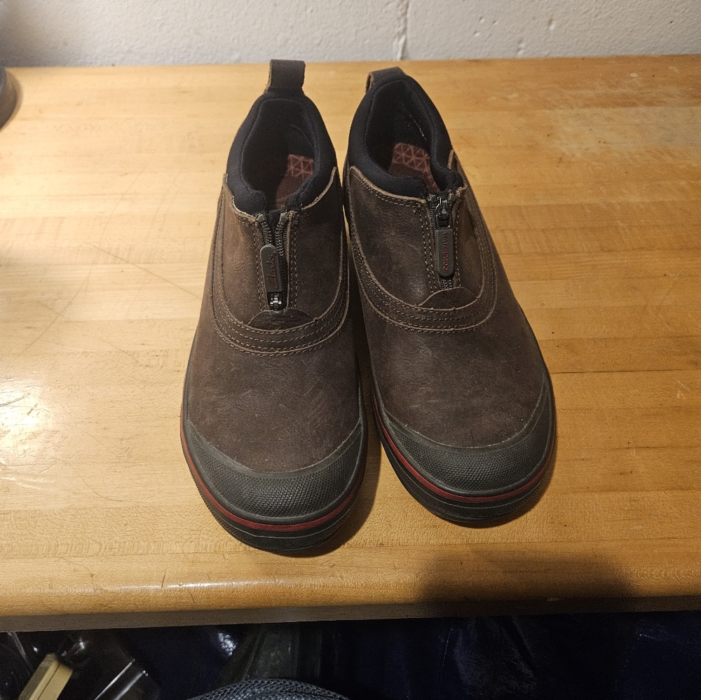 Clarks Brown Slip-On Zipper Ankle Booties
